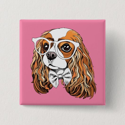 Unbekümmertes Königcharles Spaniel-Porträt Button (Vorderseite)