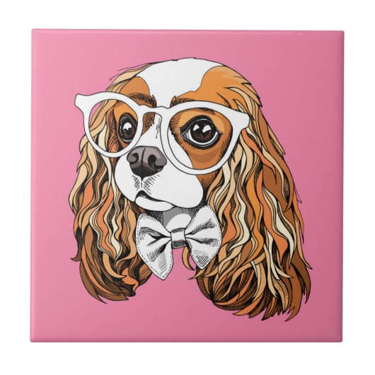 Unbekümmertes Königcharles Spaniel-Porträt Fliese (Vorderseite)