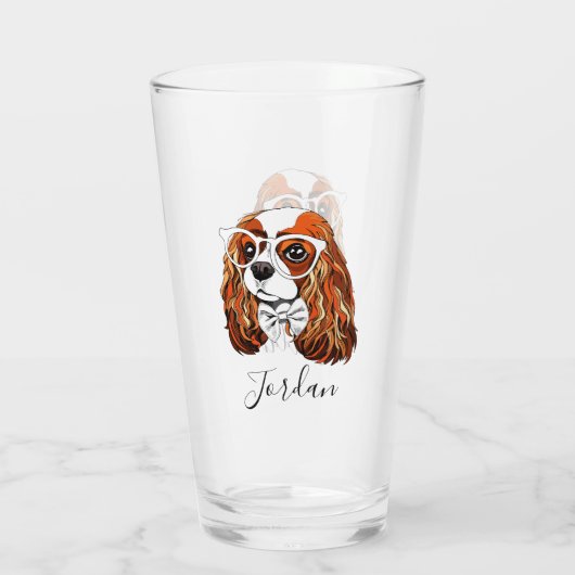 Unbekümmertes Königcharles Spaniel-Porträt | Glas (Rückseite)