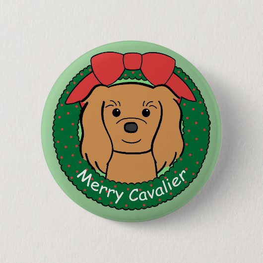 Unbekümmertes Königcharles Spaniel-Weihnachten Button (Vorderseite)