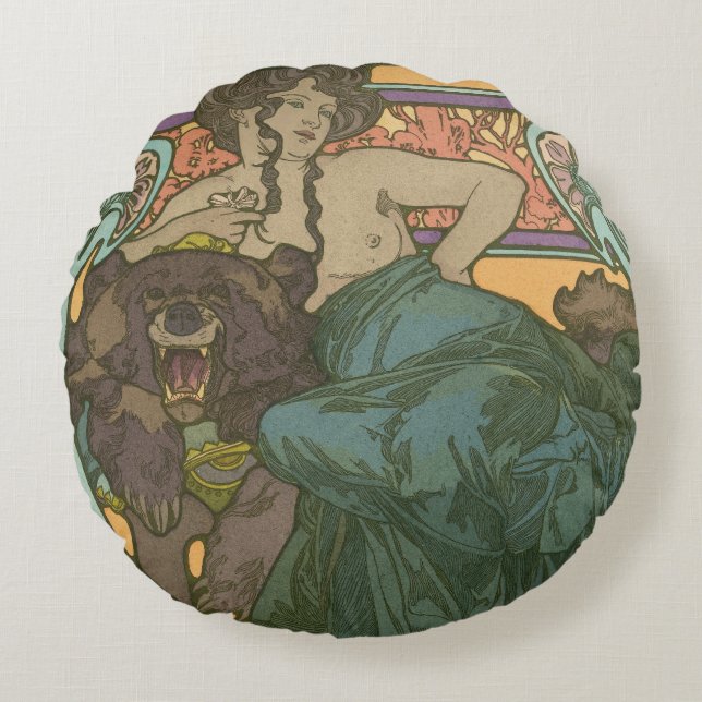 Unbenannt nach Alphonse Mucha (1902) Rundes Kissen (Vorderseite)