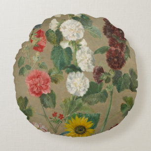 Unberechtigt (Blumen) (Öl an Bord) Rundes Kissen