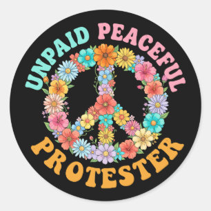 Unbezahlter friedlicher Protest Blumenfriedenszeic Runder Aufkleber