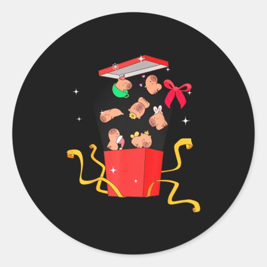 Unboxing Blind Box Capybara Pyjama Ugly Christmas Runder Aufkleber (Vorderseite)