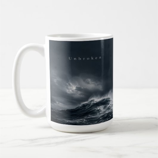 Unbroken - Dunkle stürmische Ozean-Ästhetik-Zitat Kaffeetasse (Links)