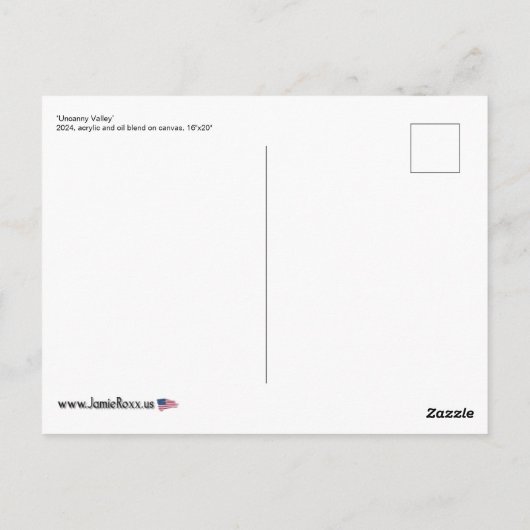 'Uncanny Valley' Malerei auf einem Postkarte (Rückseite)