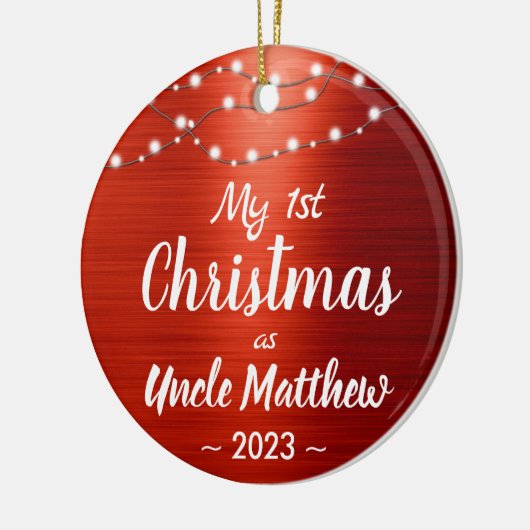 Uncle First Christmas String Lights Name Foto Keramik Ornament (Links)
