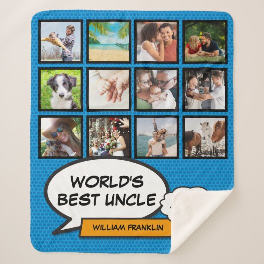 Uncle Fun Modernes Cooles Comic Blue Foto Collage Sherpadecke (Vorderseite)