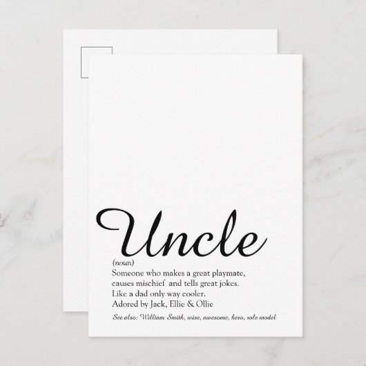 Uncle, Funcle Definition Script Modern Fun Postkarte (Vorne/Hinten)