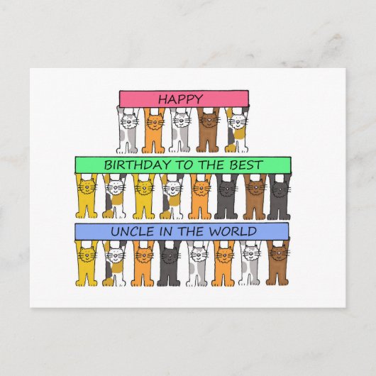Uncle Happy Birthday Cartoon Cats Postkarte (Vorderseite)