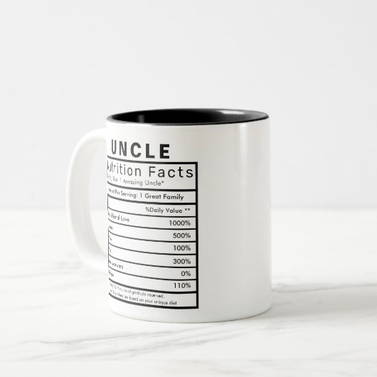 Uncle Nutrition Facts Statistics Funny Zweifarbige Tasse (Vorderseite Links)