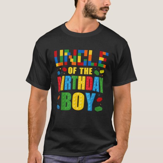 Uncle Of The Birthday Boy Building Blocks Bricks B T-Shirt (Vorderseite)
