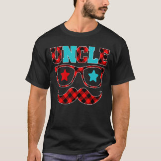 Uncle Red Kariert Glasses Mustache Happy Father's  T-Shirt