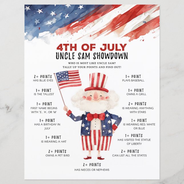 Uncle Sam 4. Juli Party Game (Vorderseite)