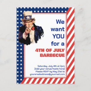 Uncle Sam 4TH JULY GRILLEN BARBECUE Einladung Postkarte