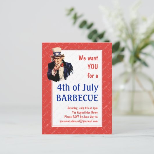 Uncle Sam 4TH JULY GRILLEN BARBECUE Postkarte (Stehend Vorderseite)