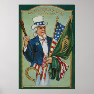Uncle Sam American Irish Flag Lucky Horseshoe Poster