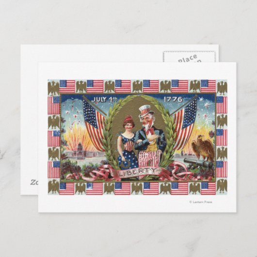 Uncle Sam and Lady Liberty Postkarte (Vorne/Hinten)