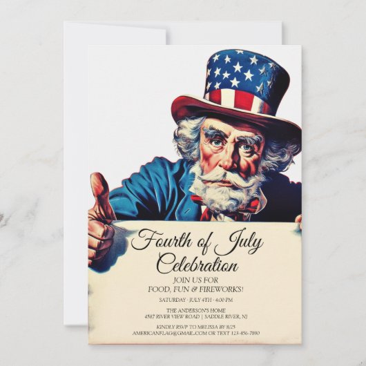 Uncle Sam and Simple Amerikanische Unabhängigkeits Einladung (Vorderseite)