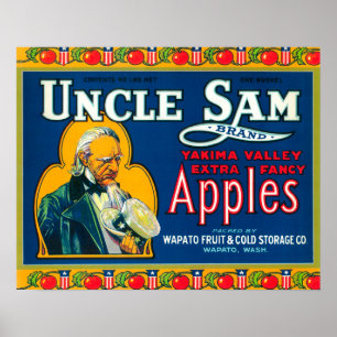 Uncle Sam Apple beschriften (Blau) - Wapato, WA Poster