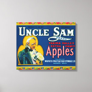 Uncle Sam Apple Label (blau) - Wapato, WA Leinwanddruck
