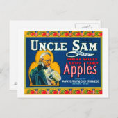 Uncle Sam Apple Label (blau) - Wapato, WA Postkarte (Vorne/Hinten)