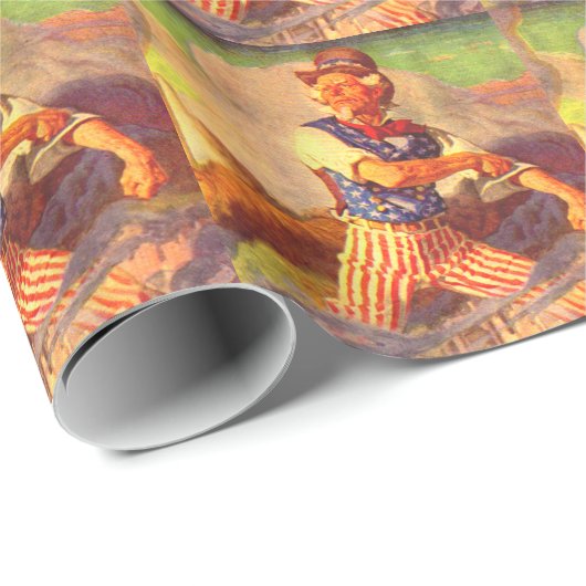 Uncle Sam aus den 40er Jahren rollt seine Ärmel Geschenkpapier (Rolleneckpunkt)
