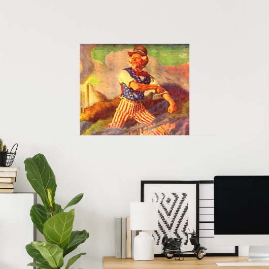 Uncle Sam aus den 40er Jahren rollt sich den Ärmel Poster (Heimbüro)