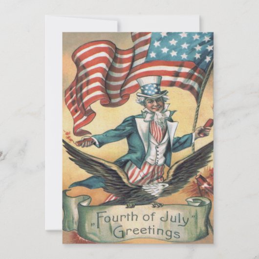 Uncle Sam Bald Eagle USA Flag Fireworks Einladung (Vorderseite)