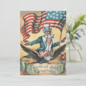 Uncle Sam Bald Eagle USA Flag Fireworks Einladung (Stehend Vorderseite)