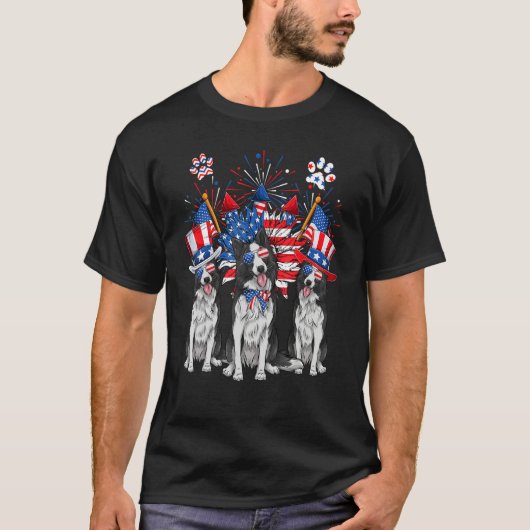 Uncle Sam Border Collie Dogs USA Flag Indepedence  T-Shirt (Vorderseite)