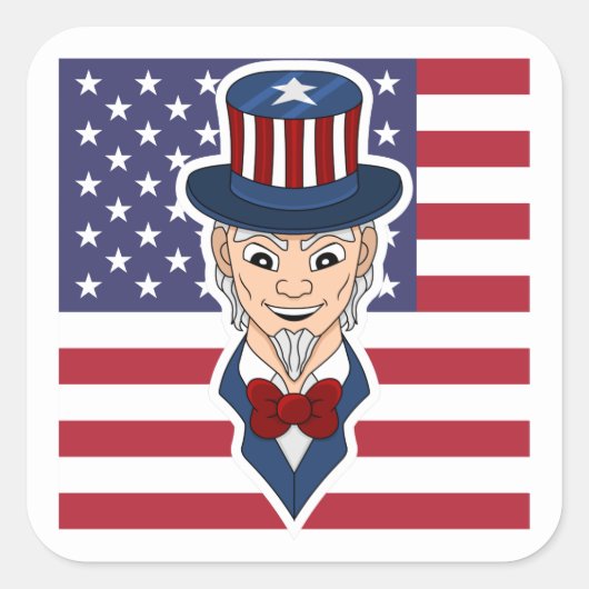 Uncle Sam Cartoon Quadratischer Aufkleber (Vorderseite)