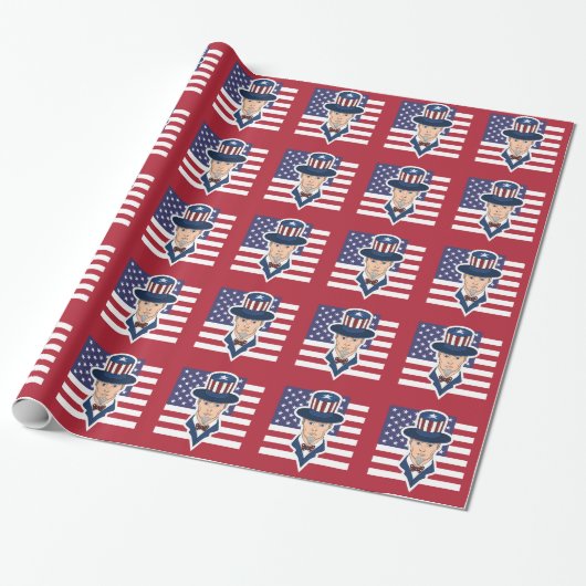 Uncle Sam Cartoon Wrapping Paper Geschenkpapier (Ungerollt)