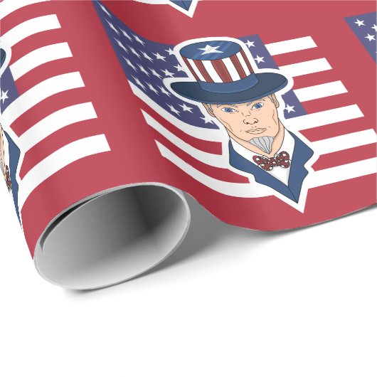 Uncle Sam Cartoon Wrapping Paper Geschenkpapier (Rolleneckpunkt)