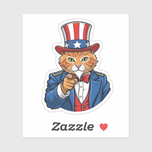 Uncle Sam Cat - Patriotische Katze Aufkleber (Blatt)