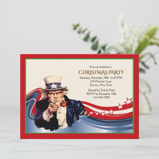 Uncle Sam Christmas Party Einladung (Stehend Vorderseite)