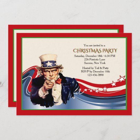 Uncle Sam Christmas Party Einladung (Vorne/Hinten)
