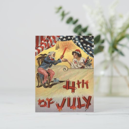 Uncle Sam Fireworks Firecracker US-Flagge Postkarte (Stehend Vorderseite)