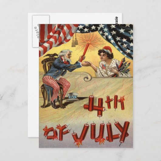Uncle Sam Fireworks Firecracker US-Flagge Postkarte (Vorne/Hinten)