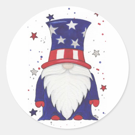 Uncle Sam Gnome Runder Aufkleber (Vorderseite)