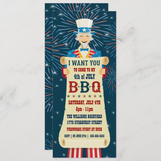 Uncle Sam GRILLEN Invitation Einladung (Vorne/Hinten)