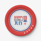 Uncle Sam Happy July 4 Red White Blue Simple Party Pappteller (Vorderseite)
