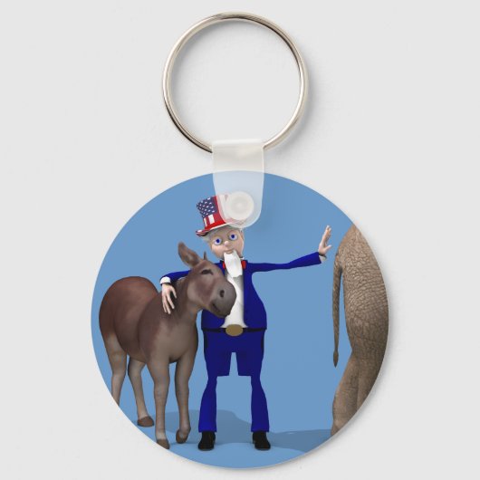 Uncle Sam Hugs Happy Donkey Schlüsselanhänger (Vorderseite)