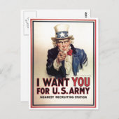 Uncle Sam I Woll You For US Army Postkarte (Vorne/Hinten)