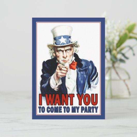 Uncle Sam - I WOLL YOU - Party Einladung (Stehend Vorderseite)