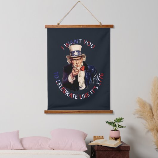 Uncle Sam ich Woll Ihnen, wie 1776 zu feiern Wandteppich Mit Holzrahmen (Schlafzimmer)