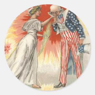 Uncle Sam Lady Liberty US Flag Feuerwerk Runder Aufkleber