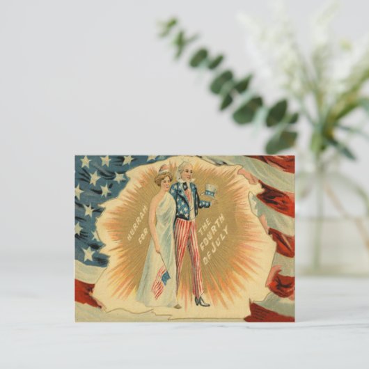 Uncle Sam Lady Liberty US Flag Postkarte (Stehend Vorderseite)