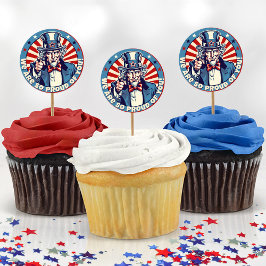 Uncle Sam Military geht weg Party Cupcake Picks Runder Aufkleber