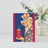 Uncle Sam mit einem Riesenfirecracker am 4. Juli Postkarte (Stehend Vorderseite)